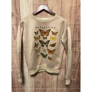 Romwe Small butterfly crewneck sweater Papillons beige